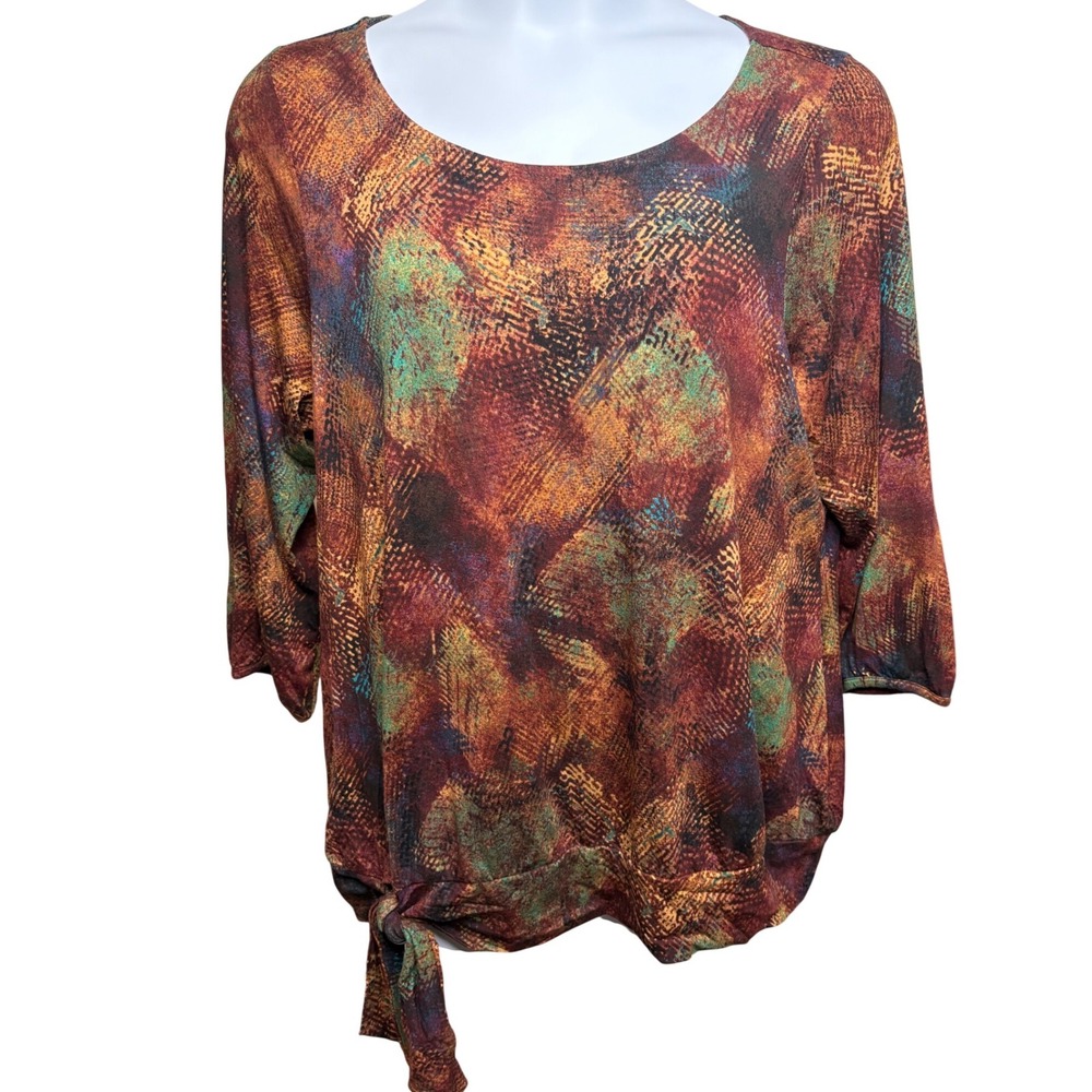 COLDWATER CREEK Womens Multicolor Side Tie Blouse 2X Earthy Boho Lagenlook